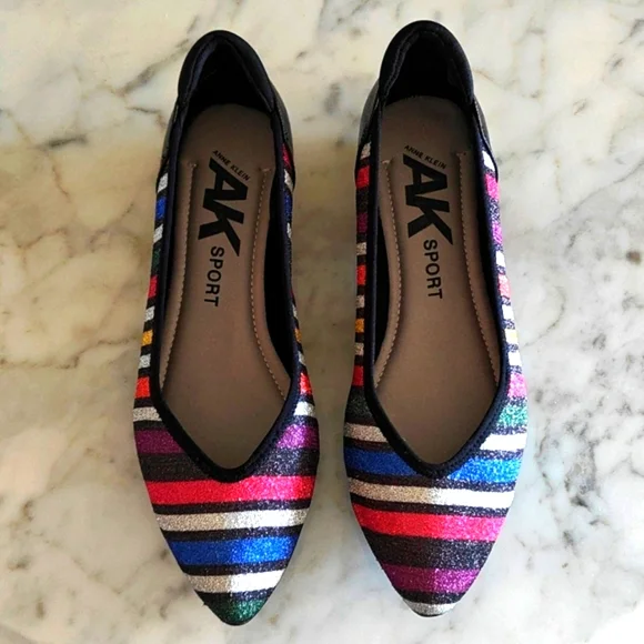 Anne Klein Sport Women's Glitter Multicolor Stripe Flat Shoes | Size 8M (NWT) - Picture 6 of 15